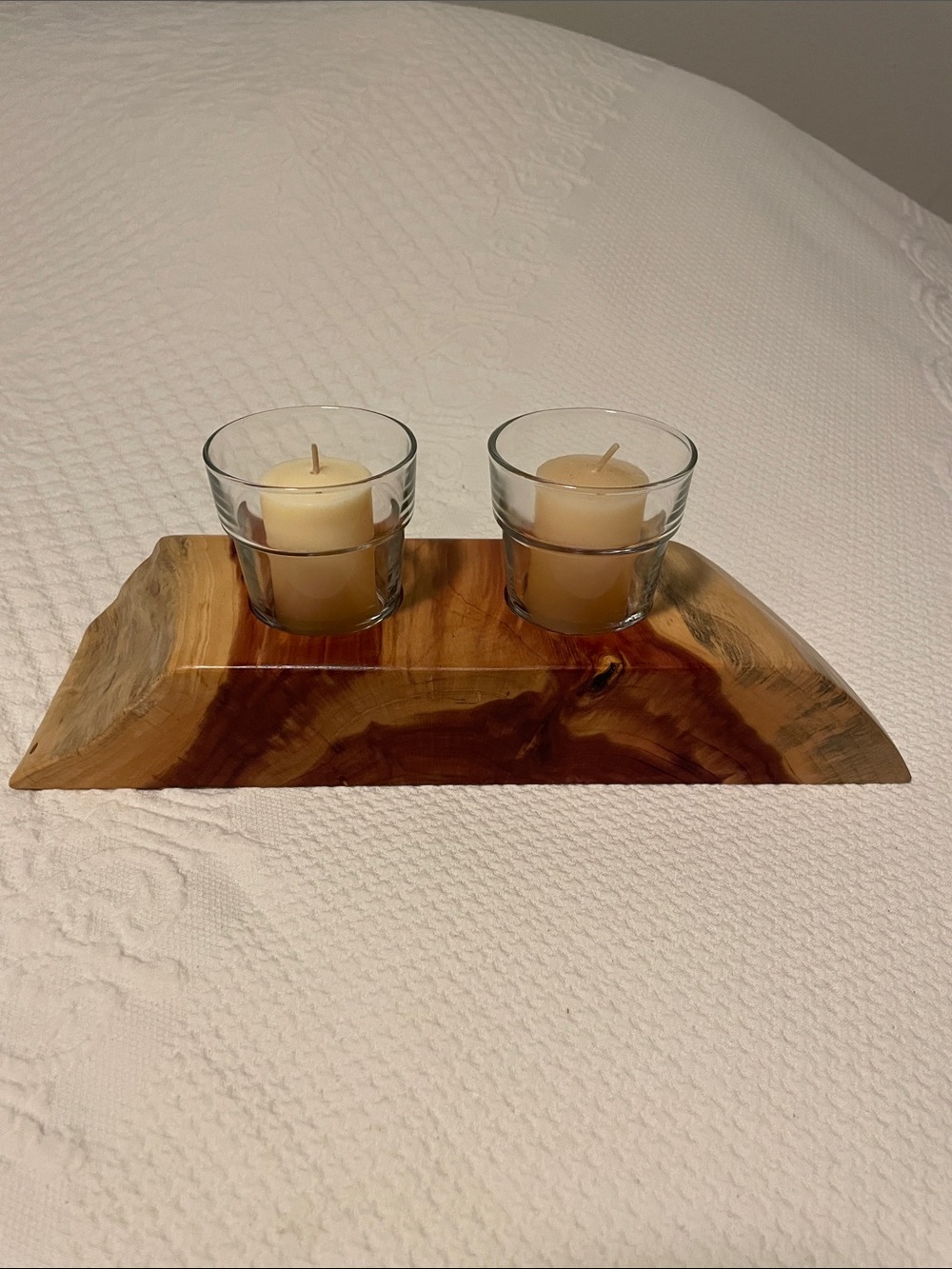 Natural Cedar Wood Double Votive Candle Holder - Unbranded, Brown - Picture 3 of 4